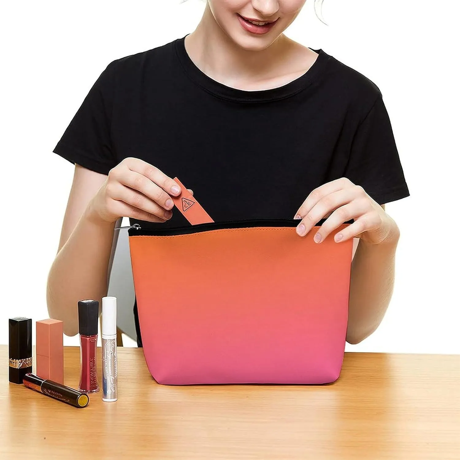 Elegant Makeup Bag, Orange and Pink Gradient Cosmetic Bag Large Capacity Pouch Portable Organizer for Men & Women