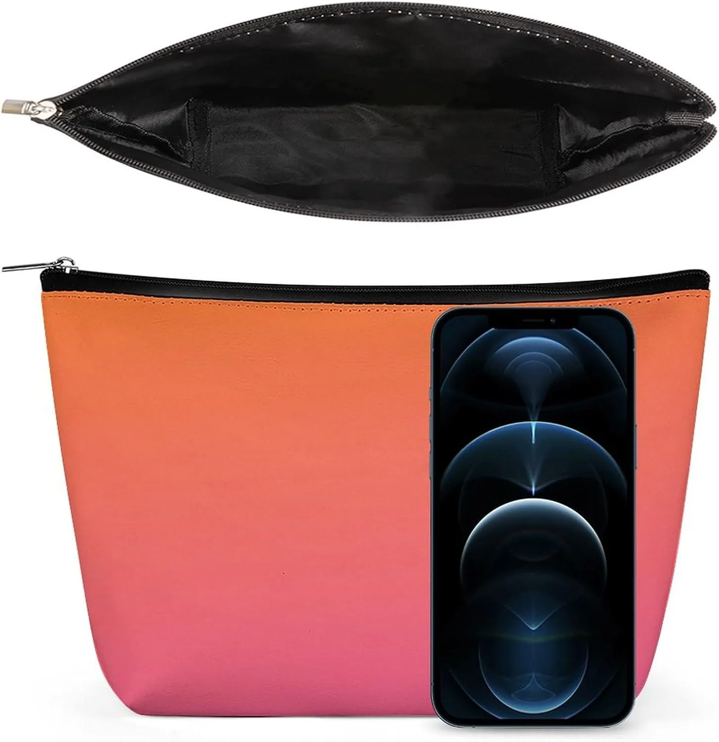 Elegant Makeup Bag, Orange and Pink Gradient Cosmetic Bag Large Capacity Pouch Portable Organizer for Men & Women