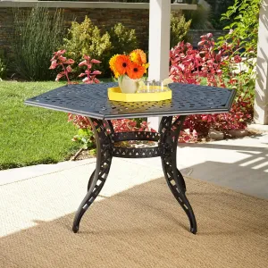Elegantly Stylish Outdoor Dining Table for Serene Gatherings, Cast Aluminum with Antique Finish, Seats Up to Six, Black