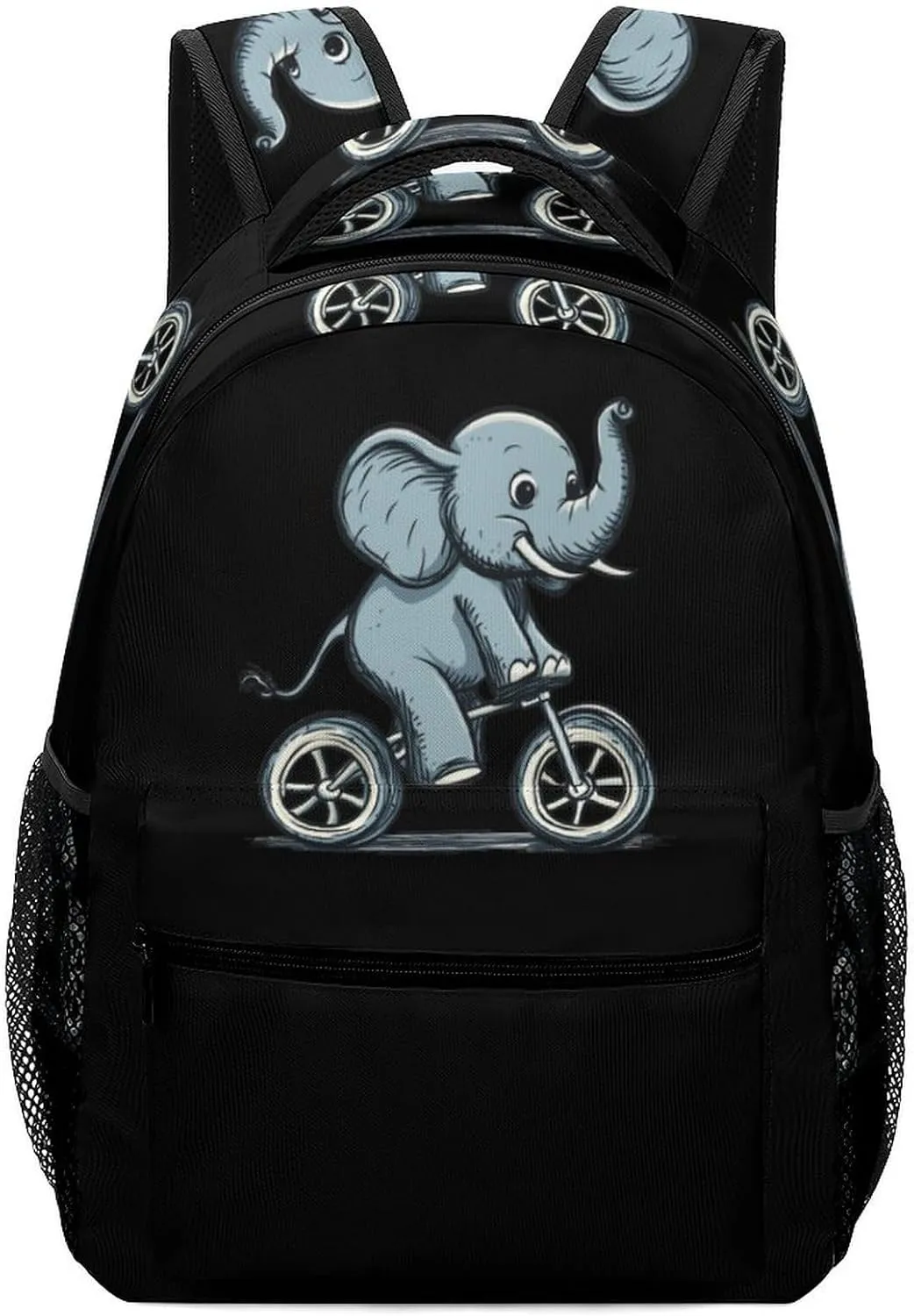 Elephant Rider Bicycle Acrobatics Travel Backpack Laptop Bag with Side Pocket Whistle