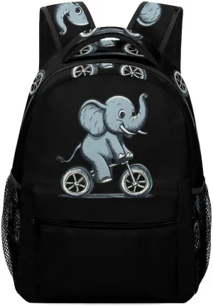 Elephant Rider Bicycle Acrobatics Travel Backpack Laptop Bag with Side Pocket Whistle