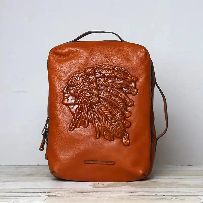 Embossed Design Leather Backpack For Men