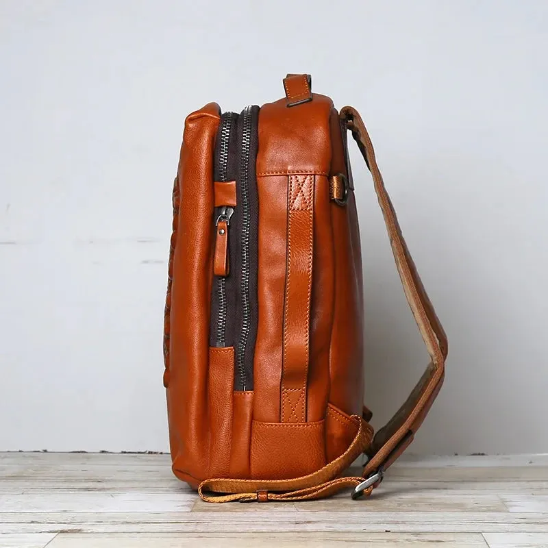 Embossed Design Leather Backpack For Men