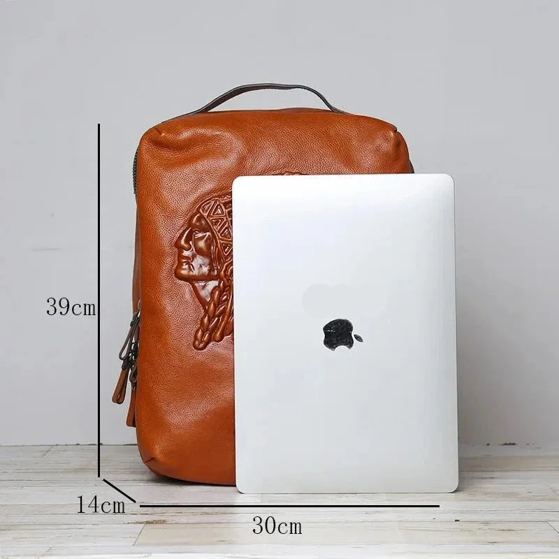 Embossed Design Leather Backpack For Men
