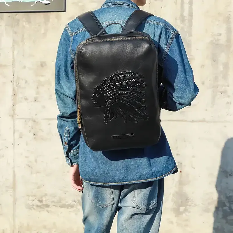 Embossed Design Leather Backpack For Men