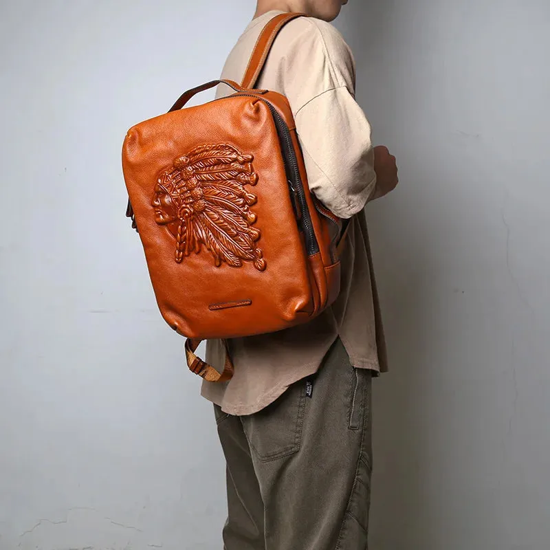 Embossed Design Leather Backpack For Men