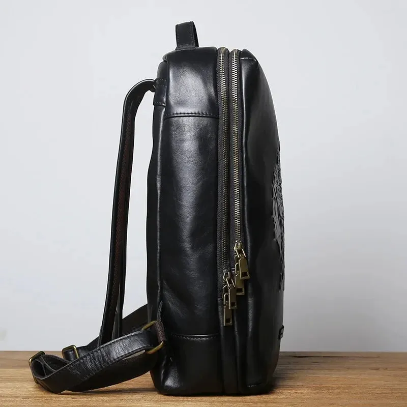 Embossed Design Leather Backpack For Men