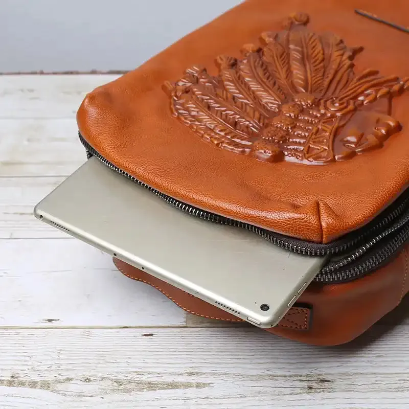 Embossed Design Leather Backpack For Men