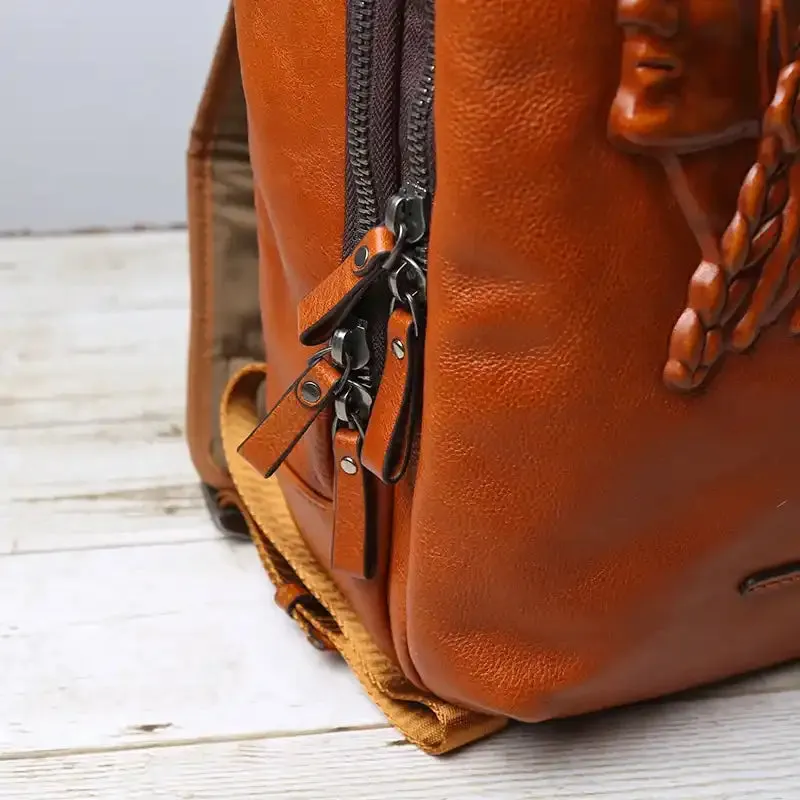 Embossed Design Leather Backpack For Men