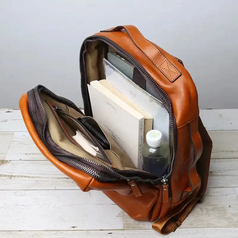 Embossed Design Leather Backpack For Men