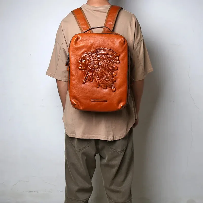 Embossed Design Leather Backpack For Men