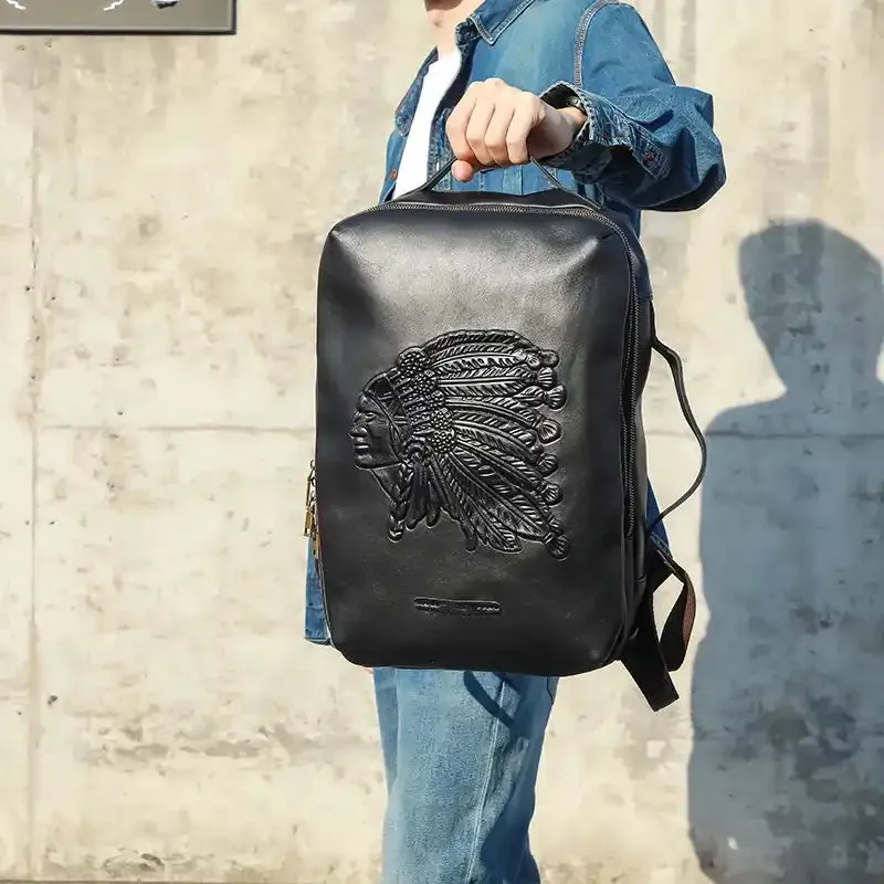 Embossed Design Leather Backpack For Men