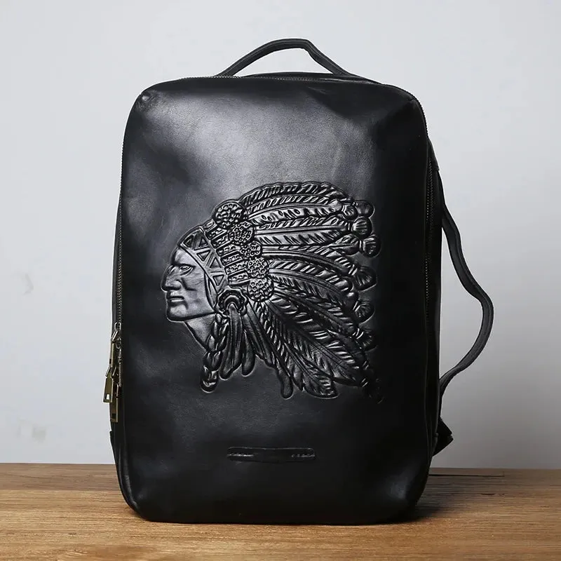 Embossed Design Leather Backpack For Men