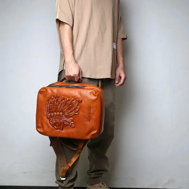 Embossed Design Leather Backpack For Men