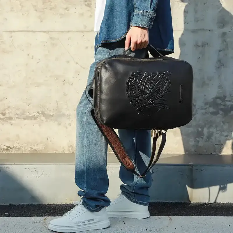 Embossed Design Leather Backpack For Men