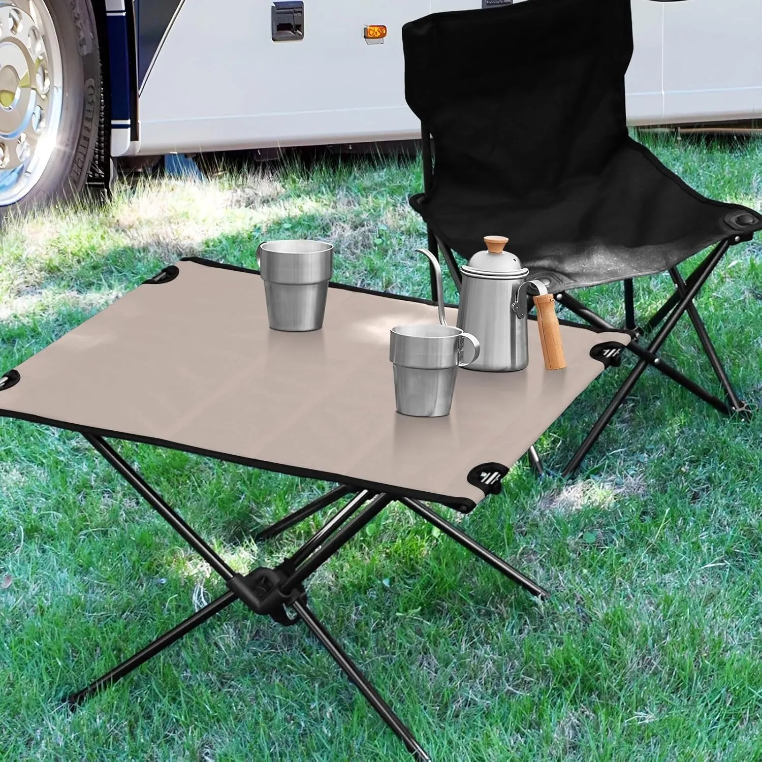 Emelivor Gray Peach Folding Camping Table Portable Beach Table with Carry Bag Small Camping Side Table for Camping Outdoor Picnic Travel Cooking