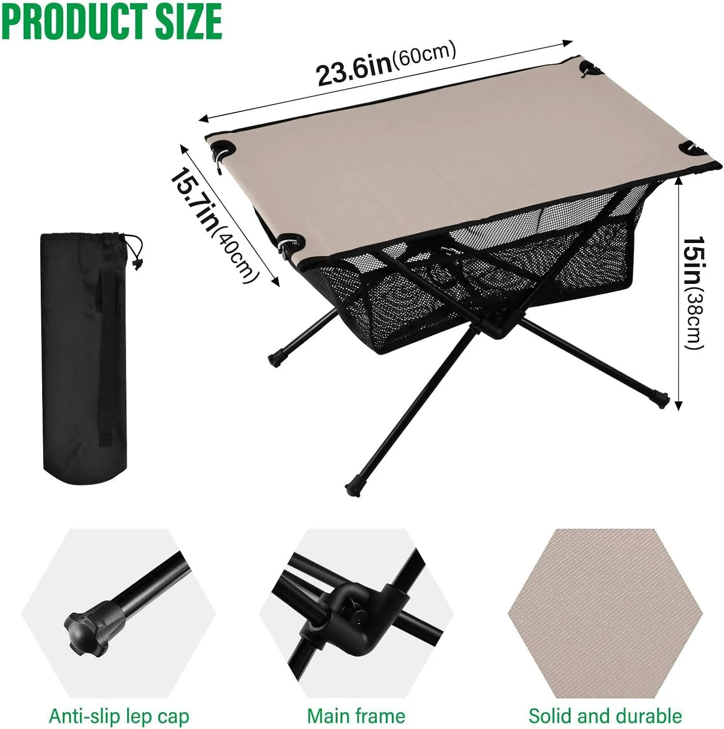 Emelivor Gray Peach Folding Camping Table Portable Beach Table with Carry Bag Small Camping Side Table for Camping Outdoor Picnic Travel Cooking