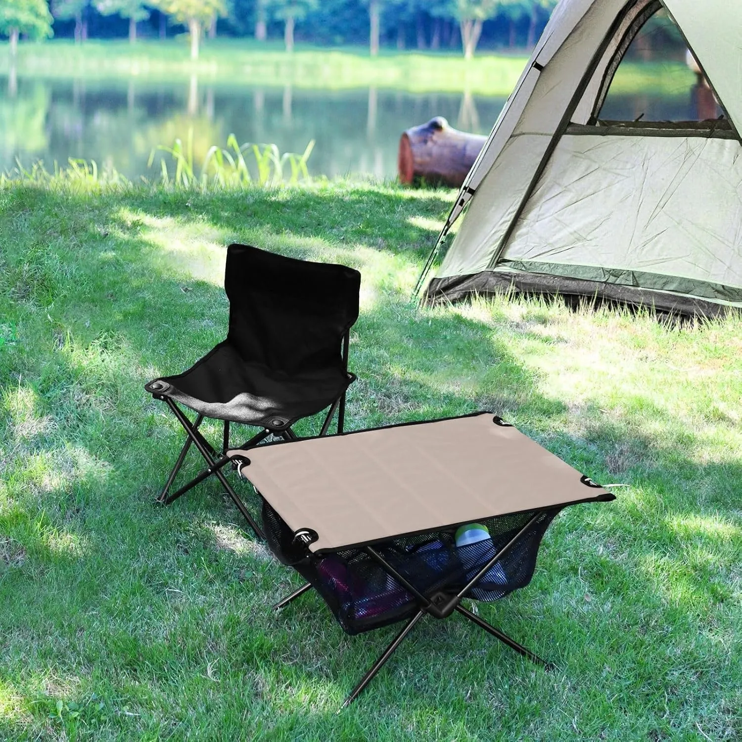 Emelivor Gray Peach Folding Camping Table Portable Beach Table with Carry Bag Small Camping Side Table for Camping Outdoor Picnic Travel Cooking