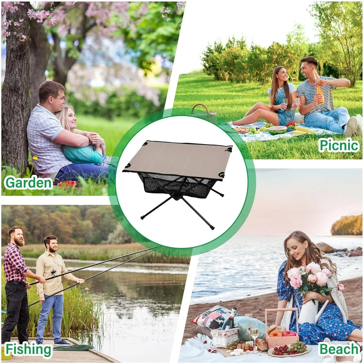 Emelivor Gray Peach Folding Camping Table Portable Beach Table with Carry Bag Small Camping Side Table for Camping Outdoor Picnic Travel Cooking