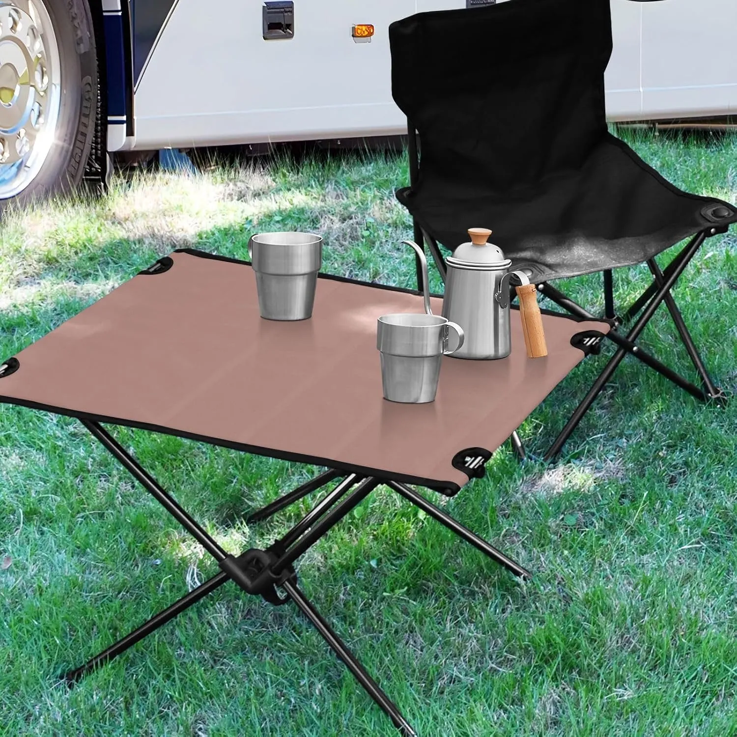 Emelivor Rose Gold Folding Camping Table Portable Beach Table with Carry Bag Small Camp Tables for Camping Outdoor Picnic Travel Cooking
