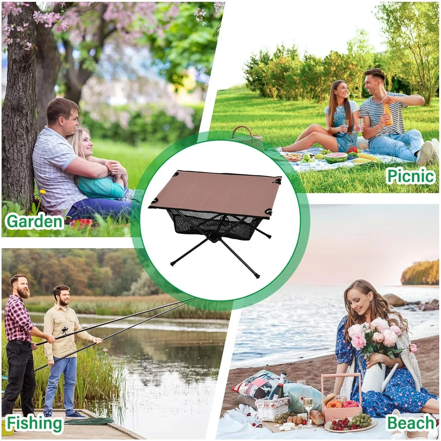 Emelivor Rose Gold Folding Camping Table Portable Beach Table with Carry Bag Small Camp Tables for Camping Outdoor Picnic Travel Cooking