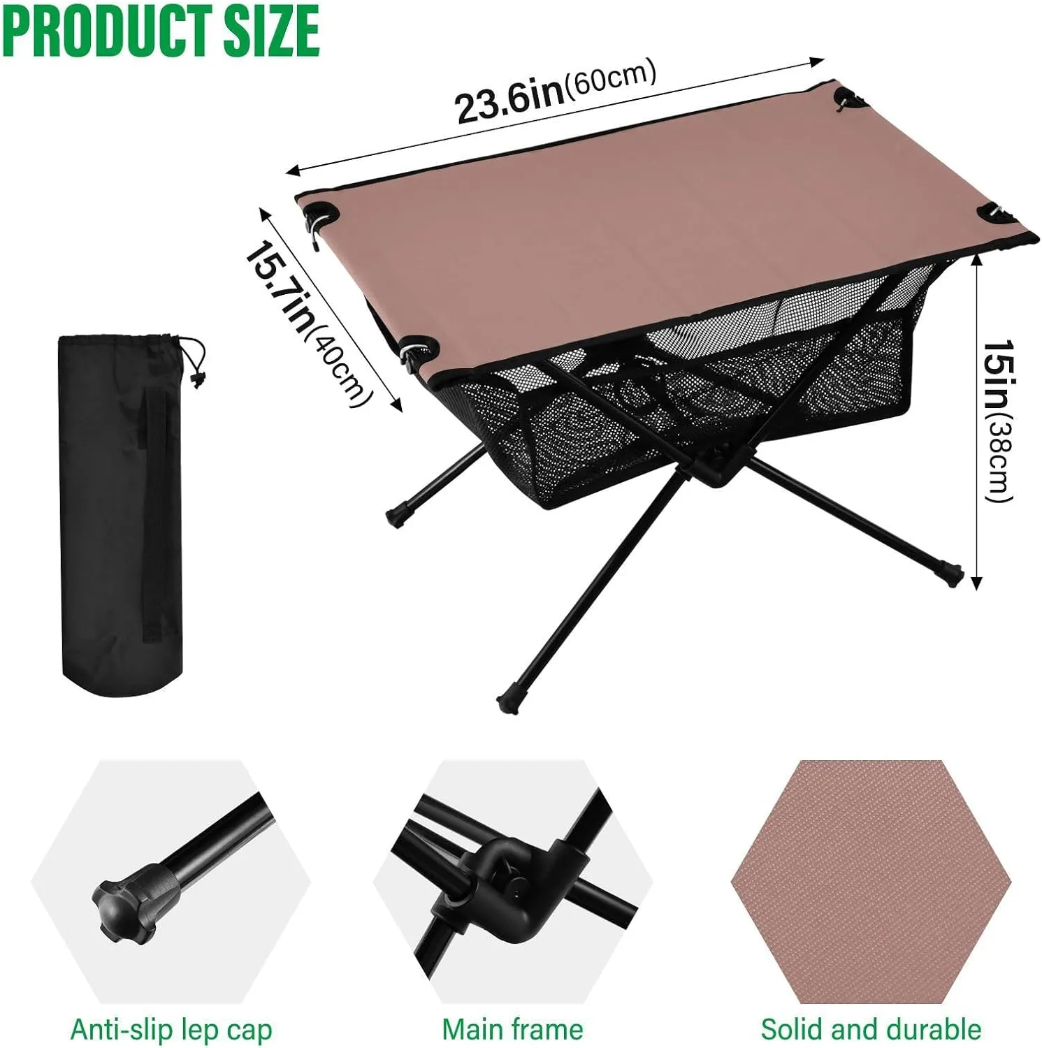 Emelivor Rose Gold Folding Camping Table Portable Beach Table with Carry Bag Small Camp Tables for Camping Outdoor Picnic Travel Cooking