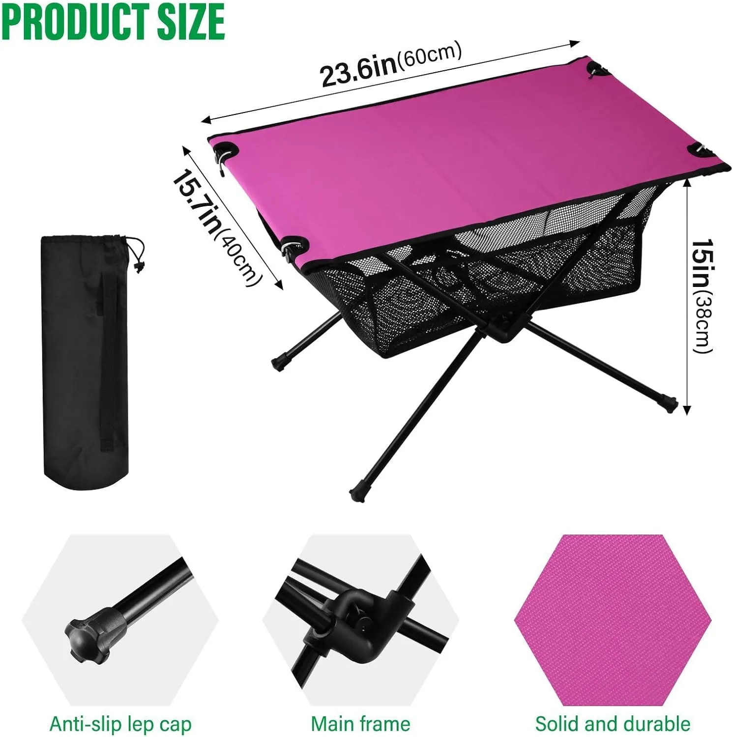 Emelivor Rose Red Gradient Folding Camping Table Portable Beach Table with Carry Bag Small Foldable Table for Outdoor Hiking Picnic Travel Beach