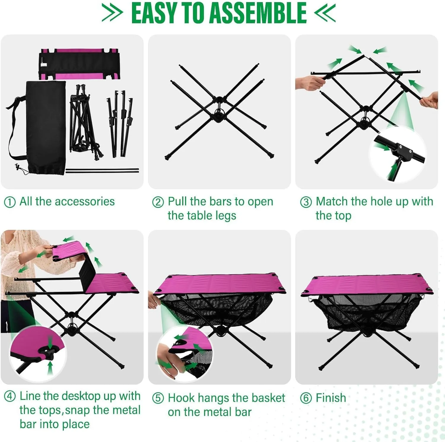 Emelivor Rose Red Gradient Folding Camping Table Portable Beach Table with Carry Bag Small Foldable Table for Outdoor Hiking Picnic Travel Beach