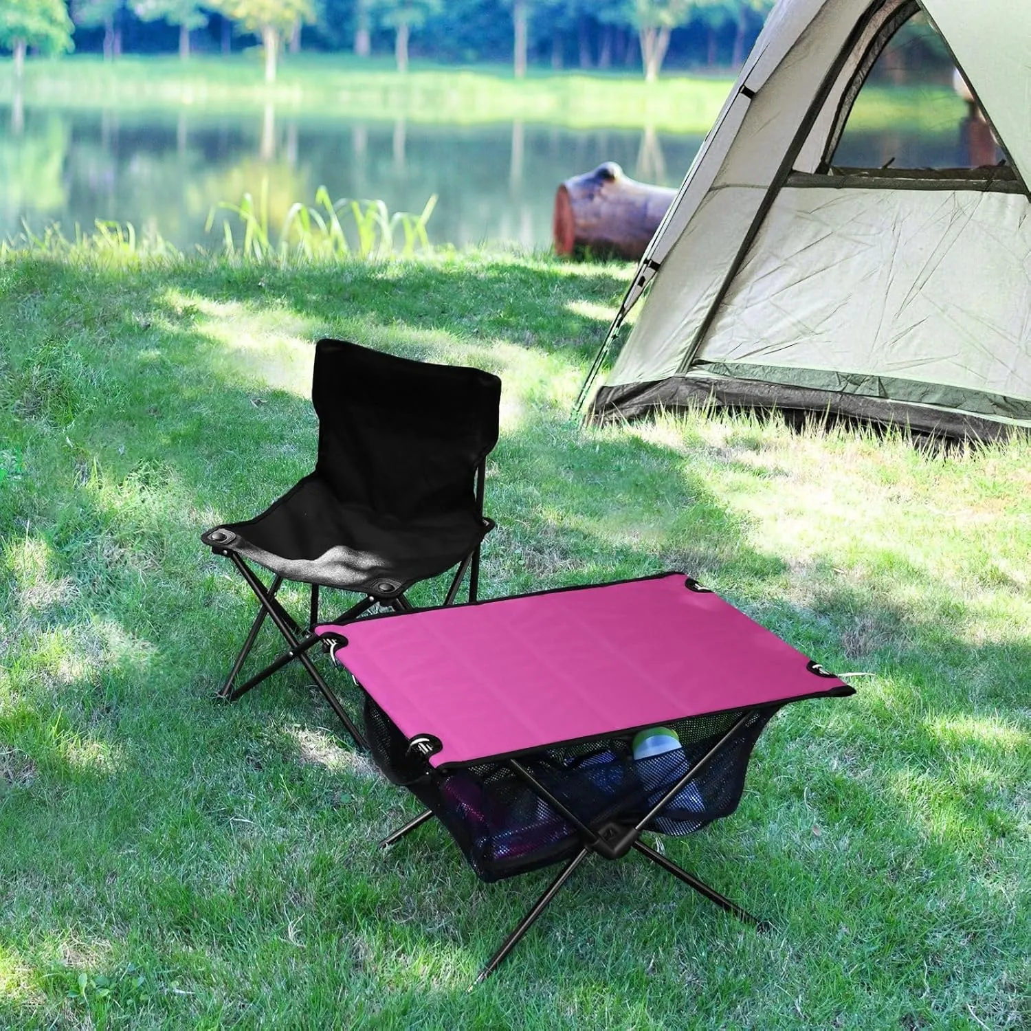 Emelivor Rose Red Gradient Folding Camping Table Portable Beach Table with Carry Bag Small Foldable Table for Outdoor Hiking Picnic Travel Beach