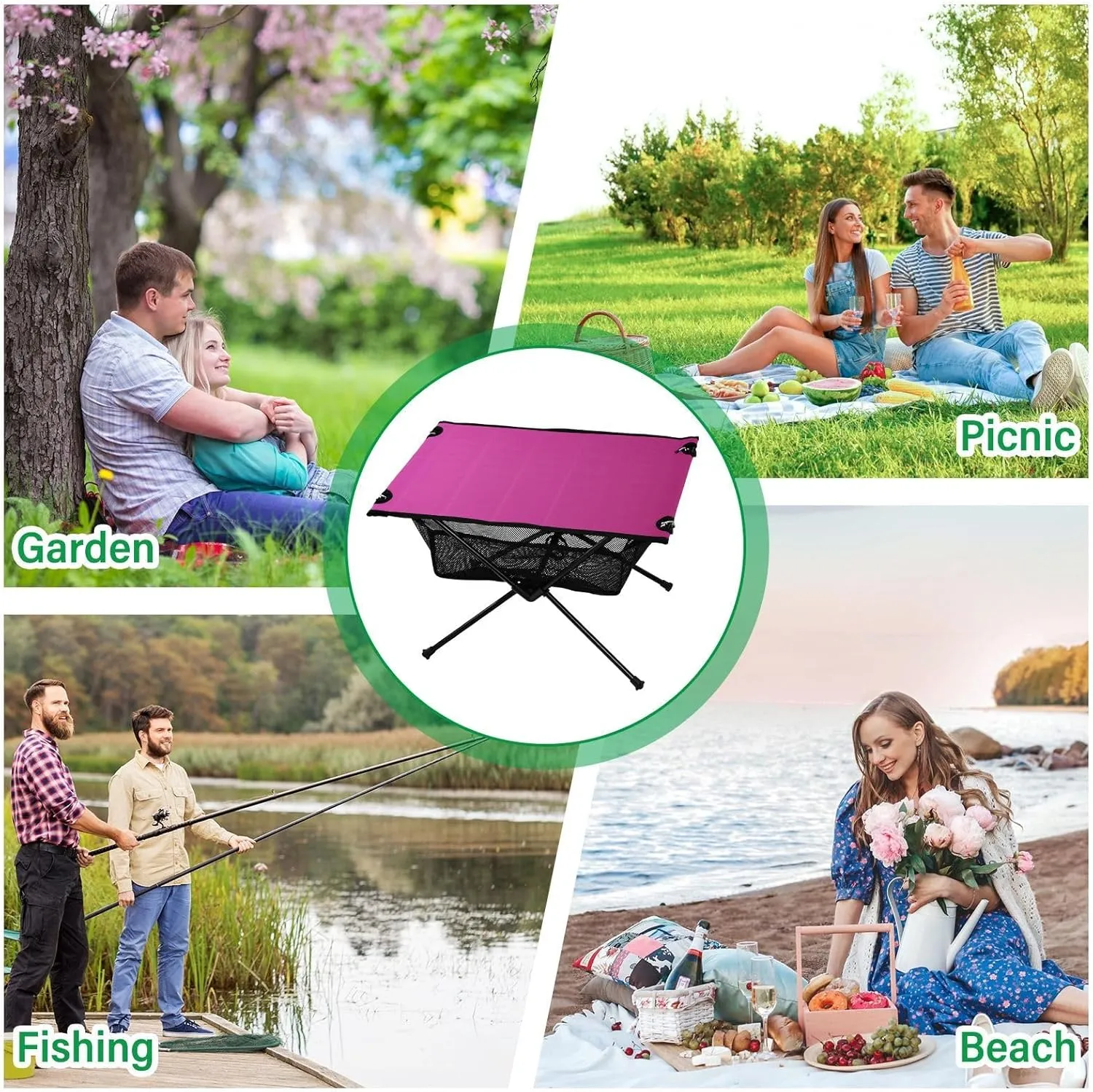 Emelivor Rose Red Gradient Folding Camping Table Portable Beach Table with Carry Bag Small Foldable Table for Outdoor Hiking Picnic Travel Beach