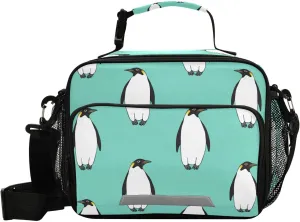 Emperor Penguin Mint Blue Lunch Bags Lunch Box Insulated Cooler Bag Reusable Tote Shoulder Bag for Picnic Meal Office Outdoor