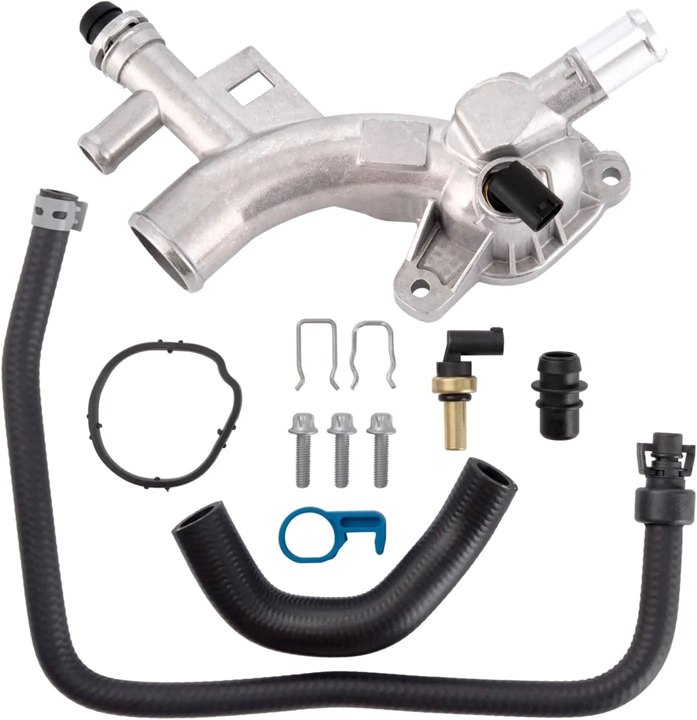 Engine Coolant Housing Water Outlet Aluminum with Hoses - Repalcement for Chevy Cruze, Sonic, Trax and Buick Encore 1.4L - Replaces 25193922, 13251447 and More
