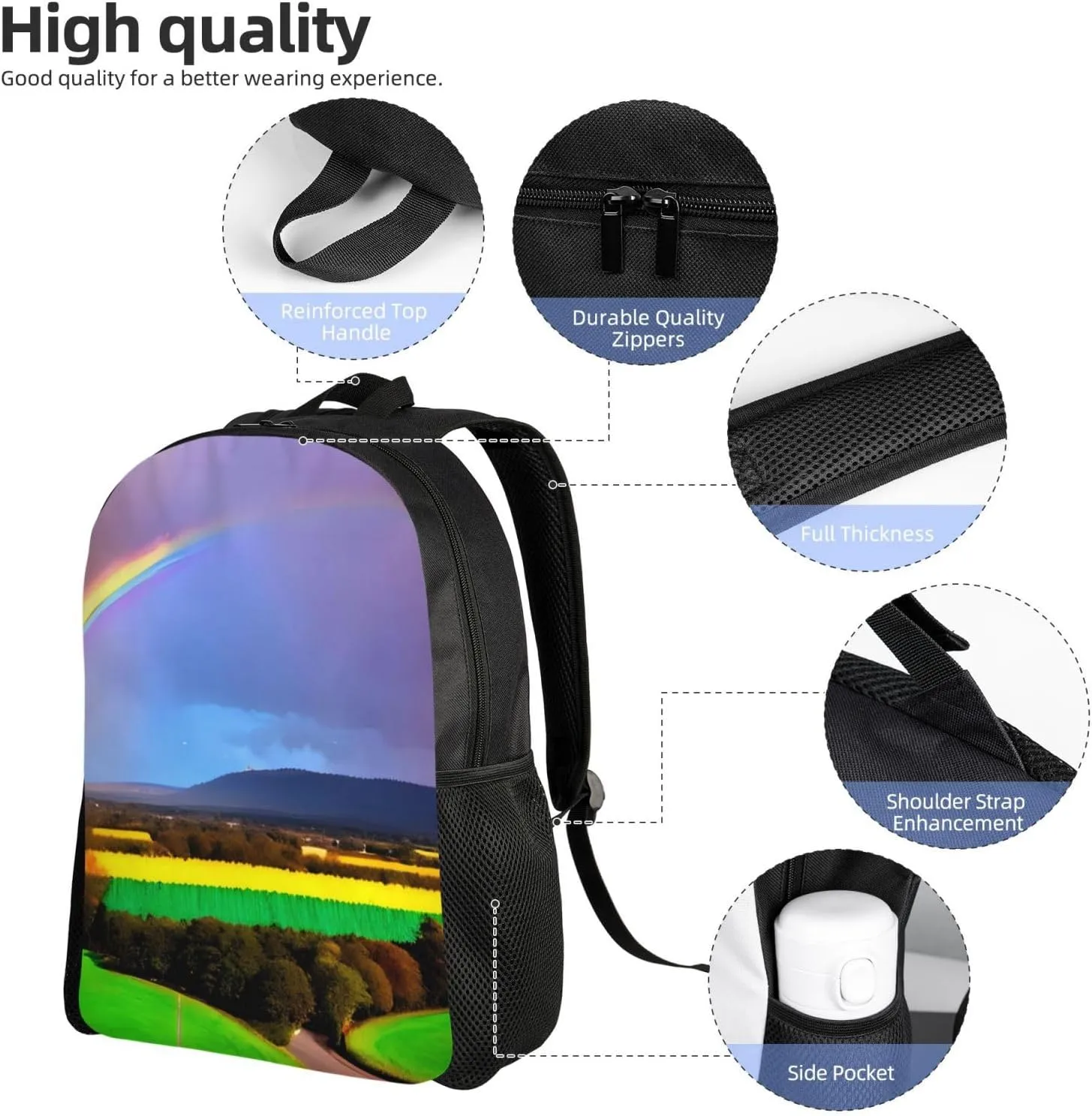 Evening Rainbow Printed Travel Laptop Backpack for Men Women, Funny Daily Use Computer Bag, Waterproof Casual Daypack
