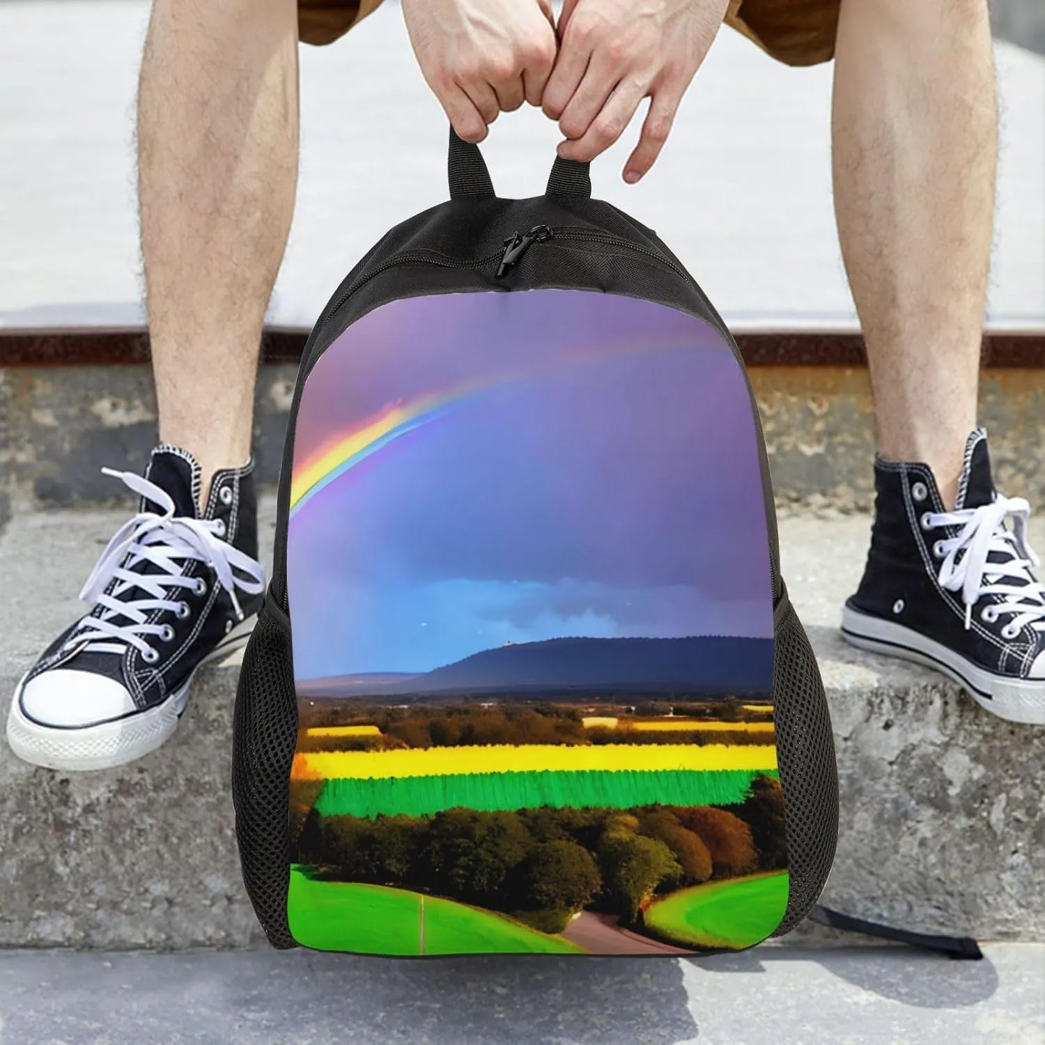 Evening Rainbow Printed Travel Laptop Backpack for Men Women, Funny Daily Use Computer Bag, Waterproof Casual Daypack