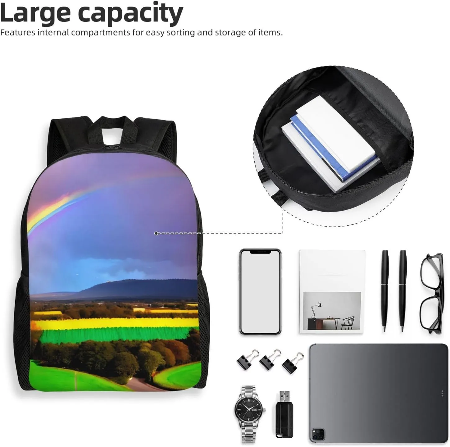 Evening Rainbow Printed Travel Laptop Backpack for Men Women, Funny Daily Use Computer Bag, Waterproof Casual Daypack