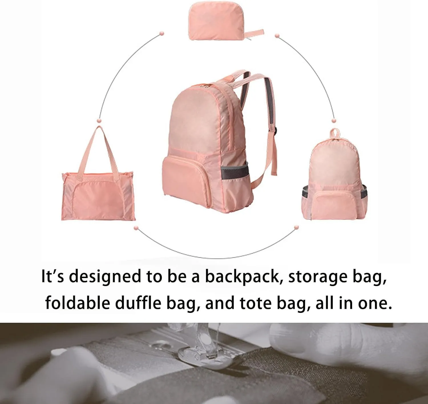 Expandable Tote Bag Foldable Duffle Bag For Outdoor Sports Multifunctional Travel Backpack Storage Bag (Black)