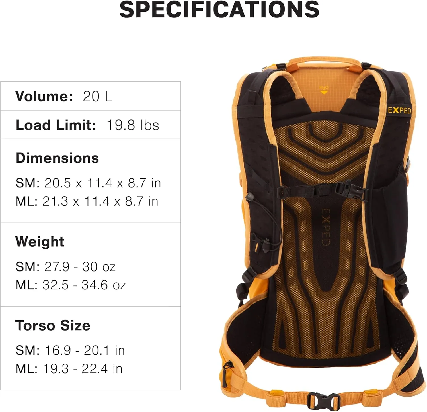 Exped Skyline Hiking Backpack, 20 Liter, Short/Medium, Gold