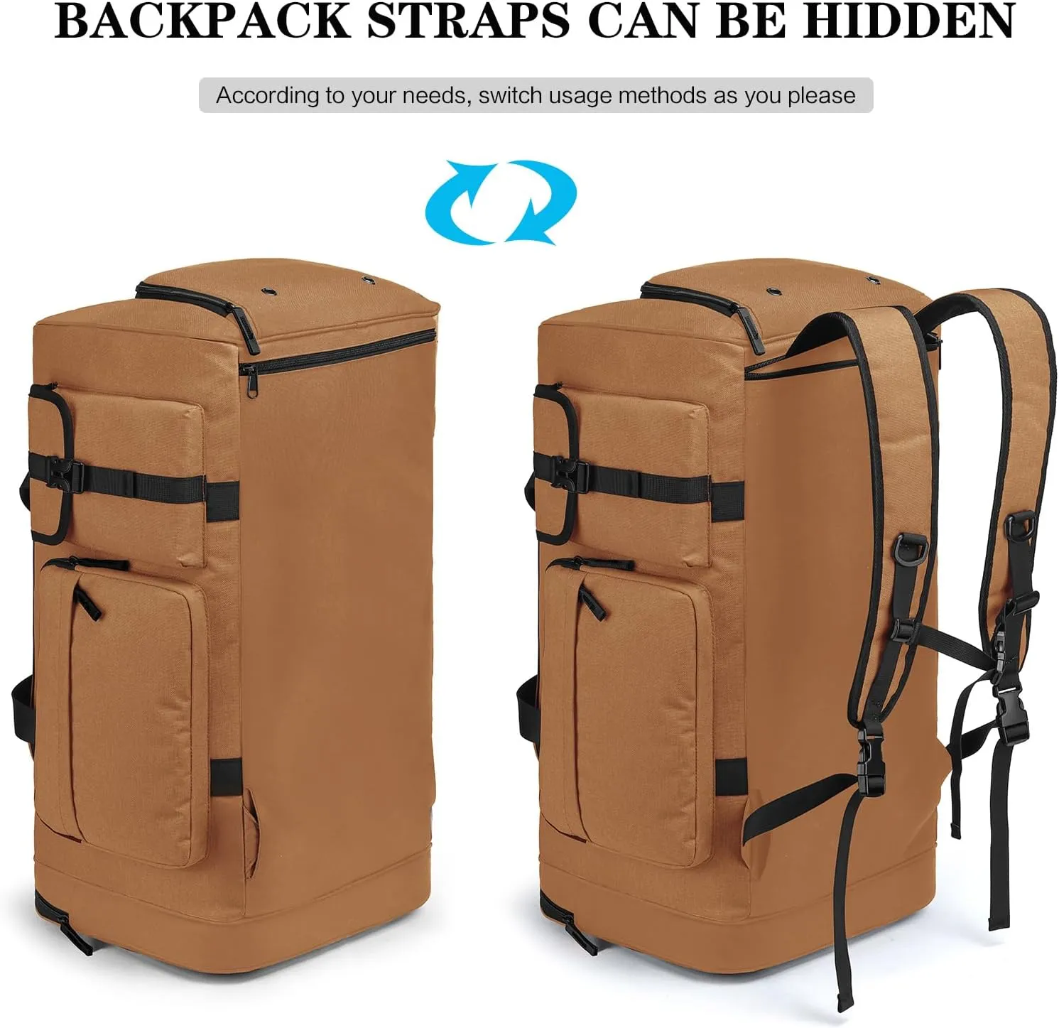 Extra Large Gym Bag Backpack with Shoes Compartment, 70L Heavy Duty Sports Duffle Bag for Men & Women, Workout Duffel Bag, Weekender Overnight Backpack for Travel Camping, Khaki
