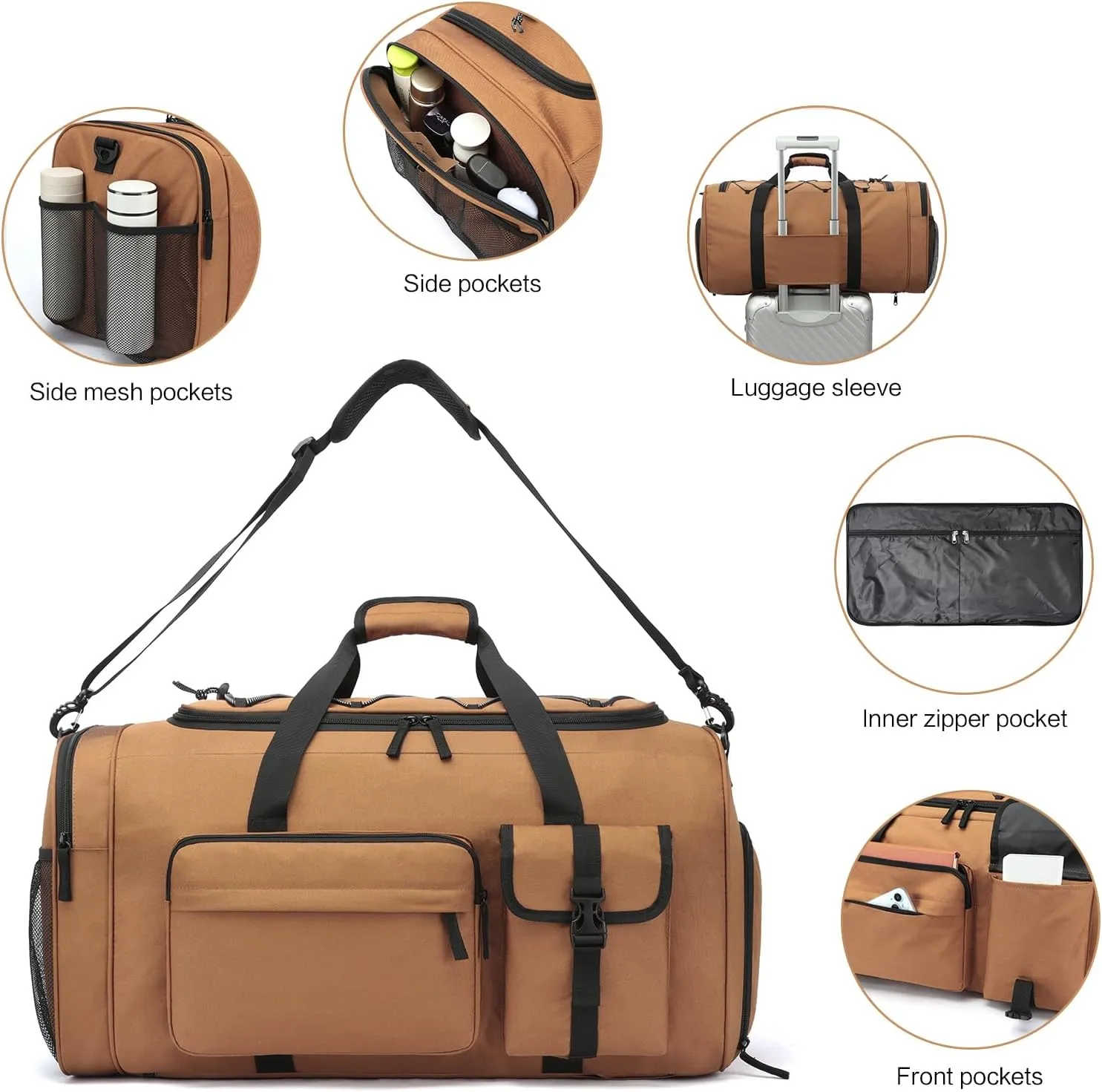 Extra Large Gym Bag Backpack with Shoes Compartment, 70L Heavy Duty Sports Duffle Bag for Men & Women, Workout Duffel Bag, Weekender Overnight Backpack for Travel Camping, Khaki