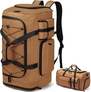 Extra Large Gym Bag Backpack with Shoes Compartment, 70L Heavy Duty Sports Duffle Bag for Men & Women, Workout Duffel Bag, Weekender Overnight Backpack for Travel Camping, Khaki