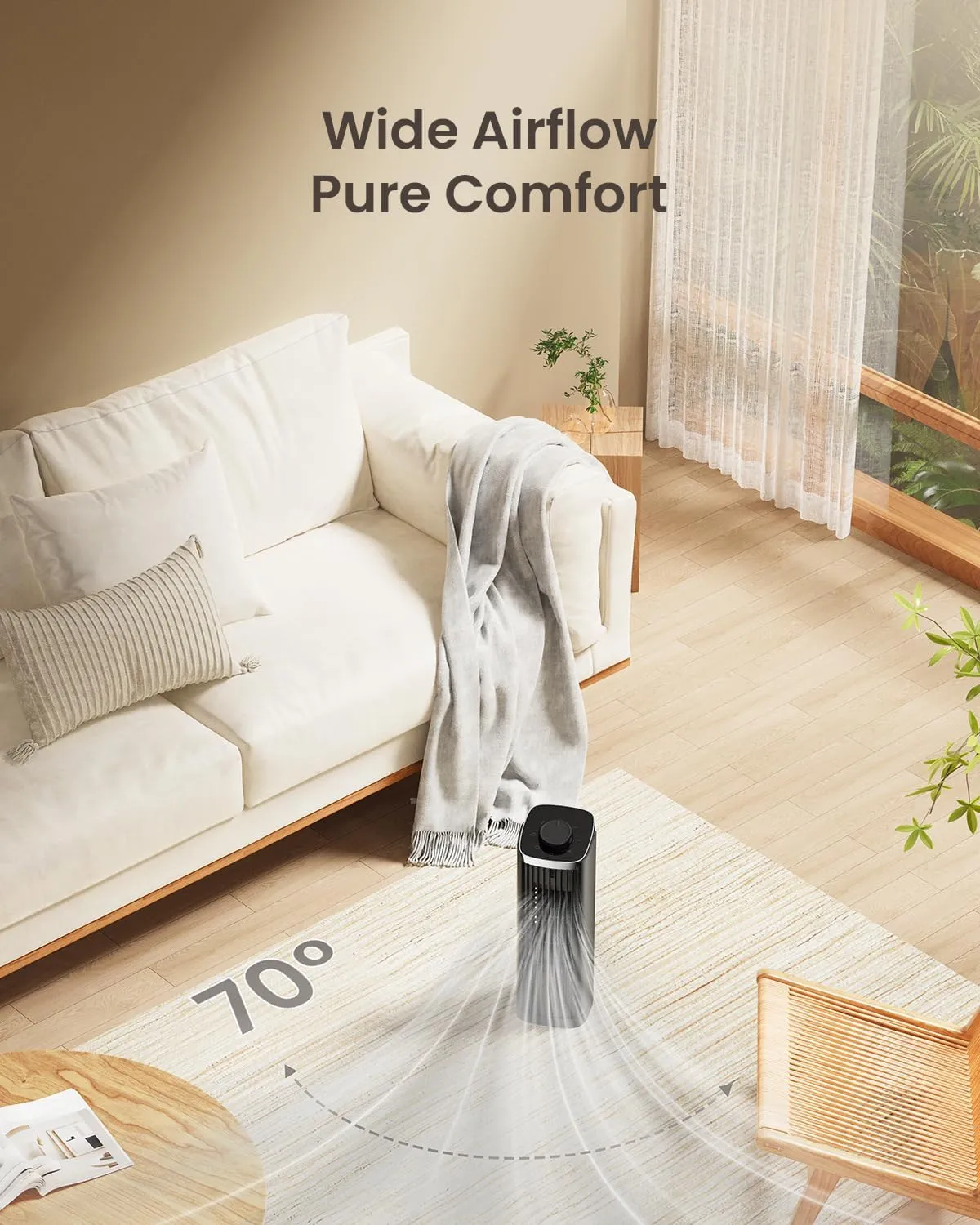 Fan for Bedroom, 13" Tower Fan, 3 Speeds Max 23ft/s, 70° Oscillating Desk Fan, Bladeless Standing Fan, Portable Fans, 2025 New Cooling Fans for Office, Home