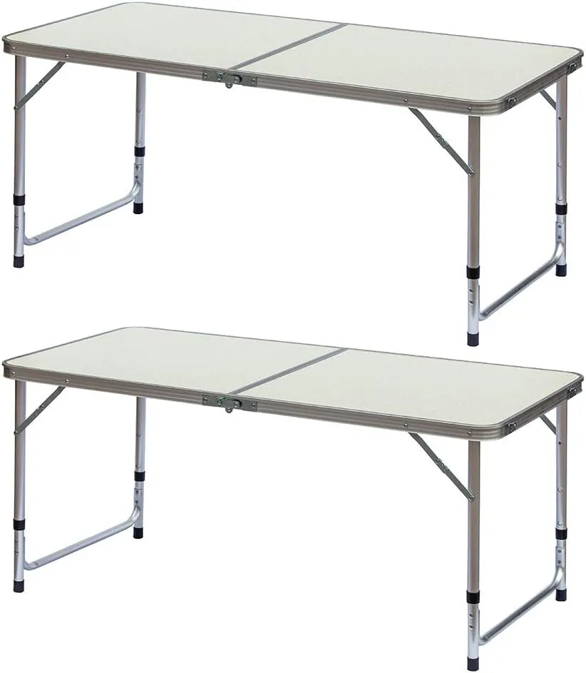 fani 2 Packs Aluminum Folding Camping Table 4 Feet, Adjustable Height 2/3/4 Foot, Lightweight Portable Camping Table Great for Outdoor Cooking Picnic Beach Outdoor, White 48 x 24 inches