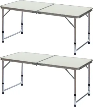 fani 2 Packs Aluminum Folding Camping Table 4 Feet, Adjustable Height 2/3/4 Foot, Lightweight Portable Camping Table Great for Outdoor Cooking Picnic Beach Outdoor, White 48 x 24 inches