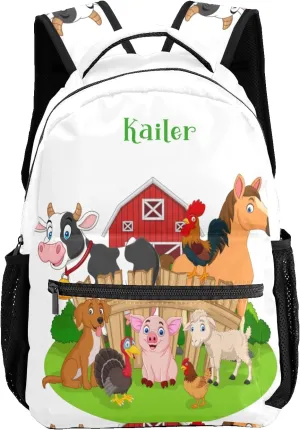 Farm Animals Personalized School Backpack for Kid Boy Girls Primary Daypack Bookbag Custom Name Travel Bag