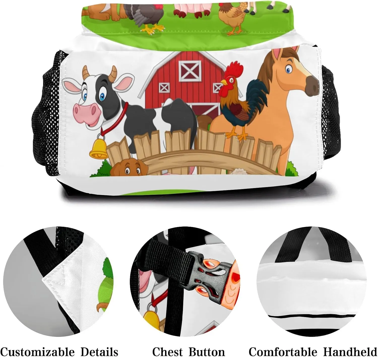 Farm Animals Personalized School Backpack for Kid Boy Girls Primary Daypack Bookbag Custom Name Travel Bag