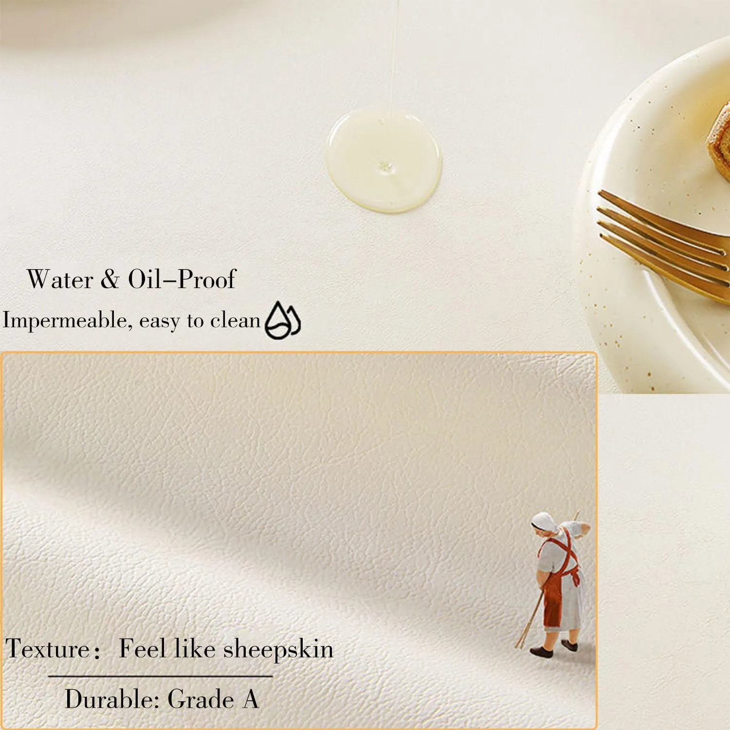 Faux Leather Rectangle Table Cloths Warm Tablecloth for Party, Camping, Picnic, Kitchen and Dining Room Table Decor (Creamy White, 87"X55")