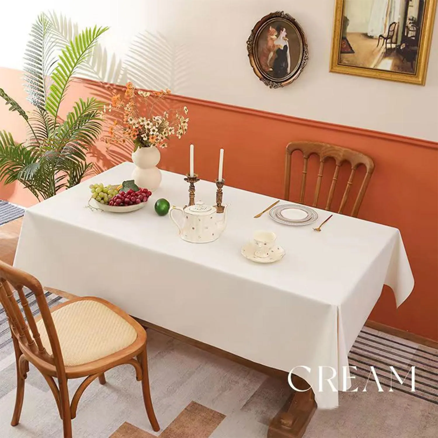 Faux Leather Rectangle Table Cloths Warm Tablecloth for Party, Camping, Picnic, Kitchen and Dining Room Table Decor (Creamy White, 87"X55")