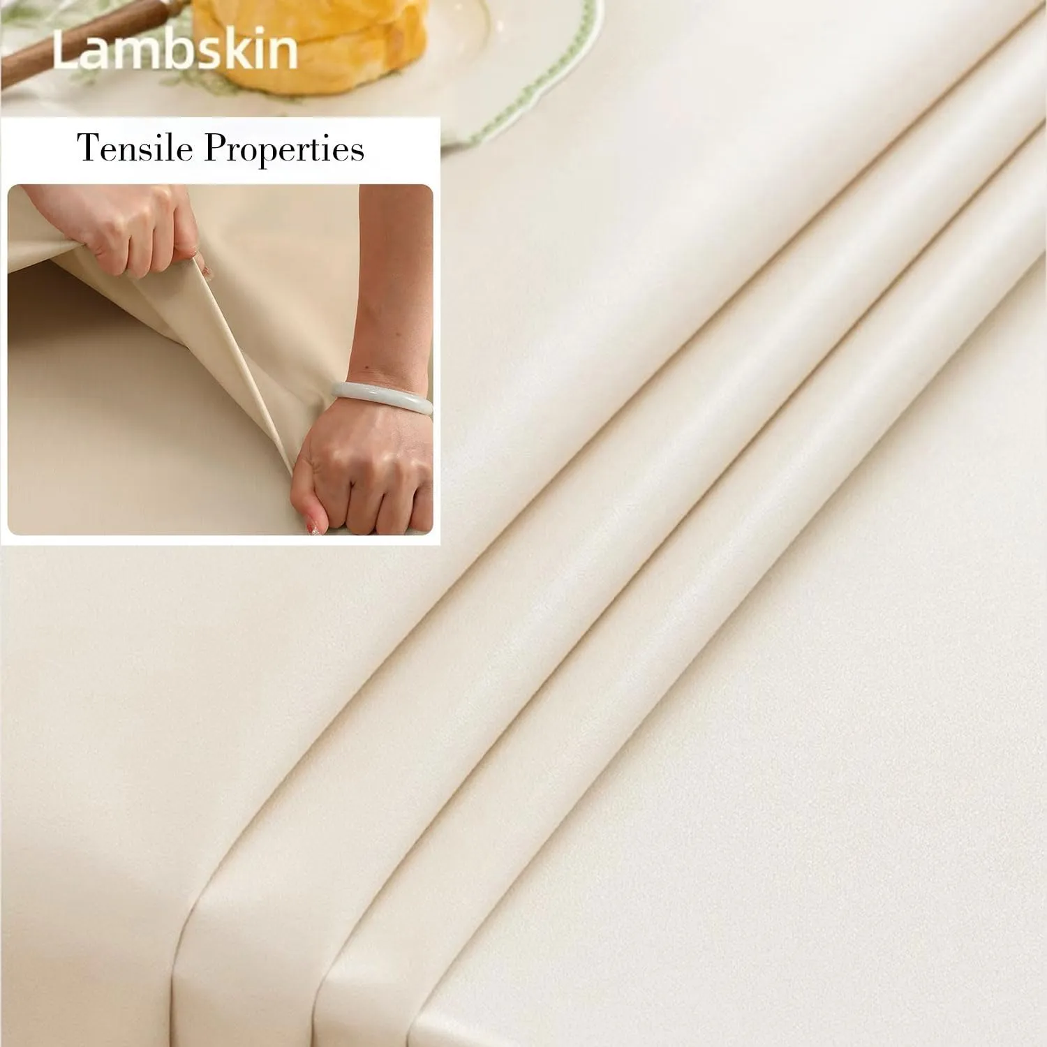 Faux Leather Rectangle Table Cloths Warm Tablecloth for Party, Camping, Picnic, Kitchen and Dining Room Table Decor (Creamy White, 87"X55")