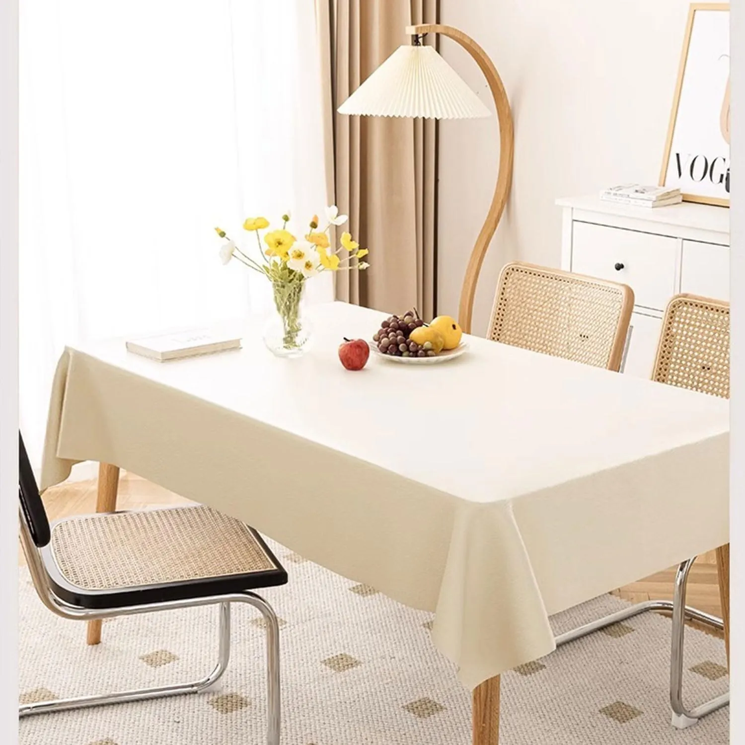 Faux Leather Rectangle Table Cloths Warm Tablecloth for Party, Camping, Picnic, Kitchen and Dining Room Table Decor (Creamy White, 87"X55")