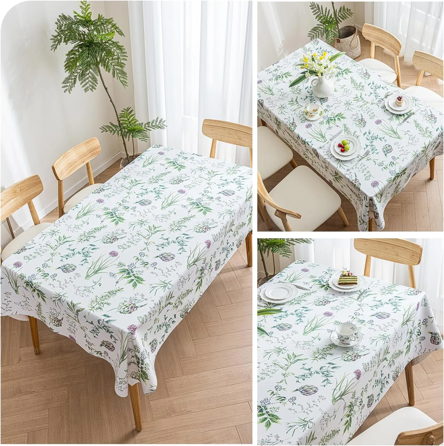 Faux Leather Rectangle Table Cloths Warm Tablecloth for Party, Camping, Picnic, Kitchen and Dining Room Table Decor (Flowers and Grass, 71"X55")